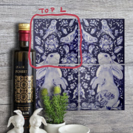 Azulejo Aves de Conejo Jacobeo Flores Azules Blancas Top L