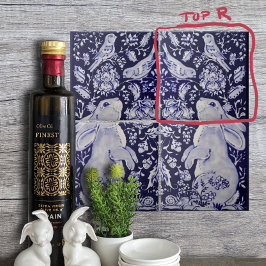 Azulejo Aves de conejo jacobeo Flores Blue White Top R