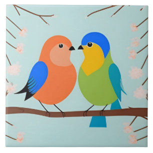 Azulejo Aves de dibujos animados coloridos posadas en una 