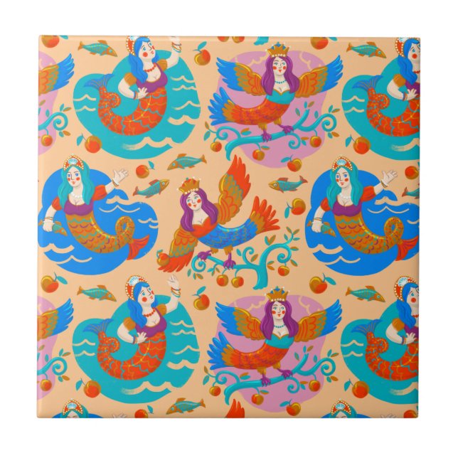 Azulejo Aves de fuego y sirenas (Frente)