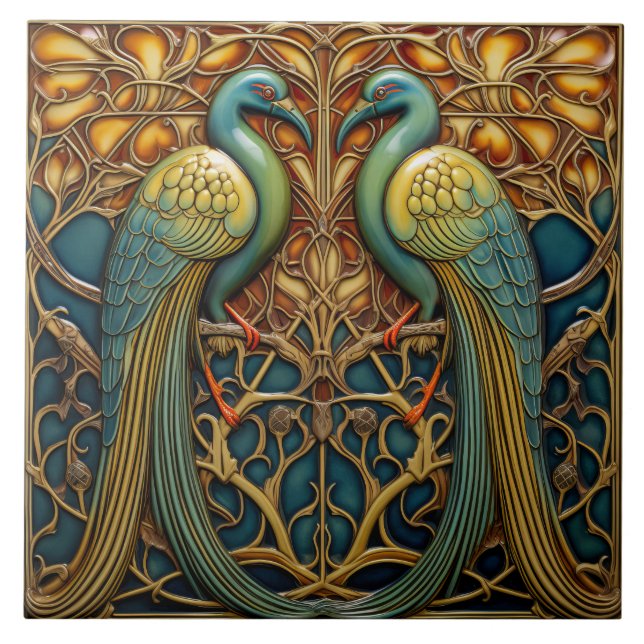 Azulejo Aves Decoración de la Naturaleza inspirada en el A (Frente)