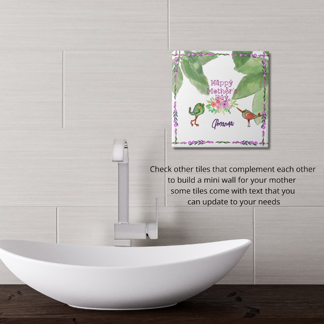 Azulejo Aves decorativas del Día de la Madre Feliz (Happy Mothers Day Decorative Birds Ceramic Tile)