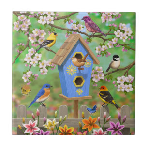 Azulejo Aves del Songbirds Lily Garden