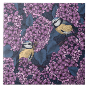 Azulejo Aves en un jardín lila violeta