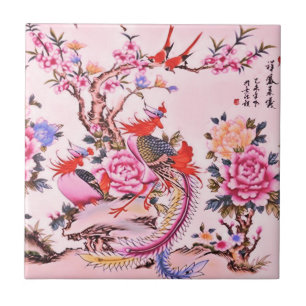 Azulejo Aves florales tradicionales chinas Chinoiserie ros