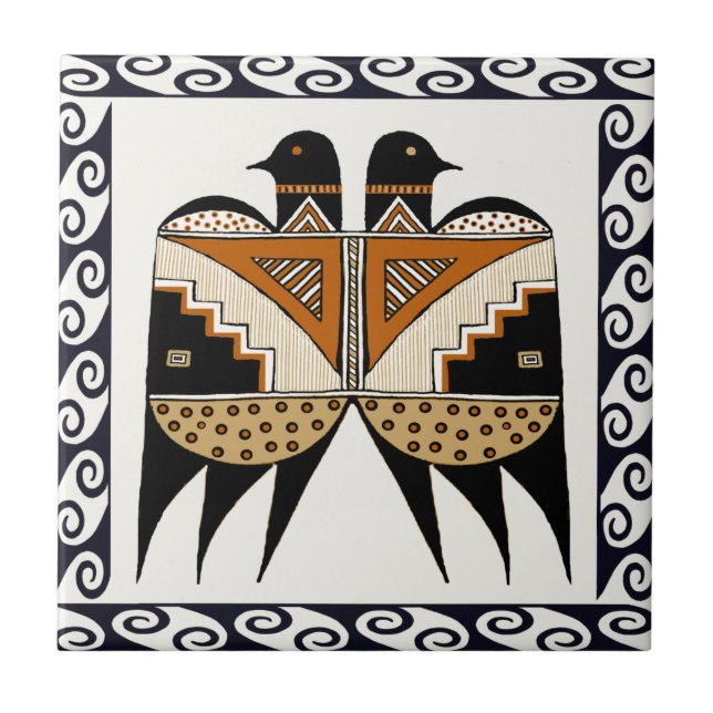 Azulejo Aves gemelas Mimbres (Frente)
