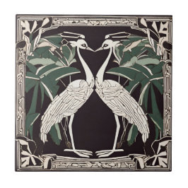 Azulejo Aves Grullas Familia Art Deco Nouveau Decorativo
