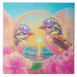 Azulejo Aves Guay con gafas de sol al atardecer