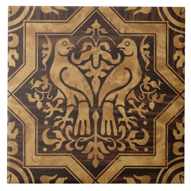 Azulejo Aves Medievales de Falso Bois (Frente)