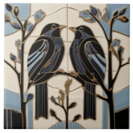 Azulejo Aves negras Art Nouveau Bird Art Deco BlackBird