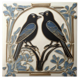 Azulejo Aves negras Art Nouveau Bird Art Deco BlackBirds