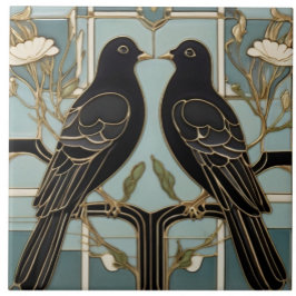 Azulejo Aves negras Art Nouveau Bird Art Deco palomas palo