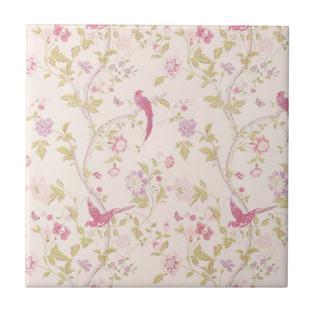 Azulejo Aves orientales y ramas Diseño de mosaicos cerámic (Frente)