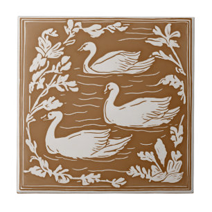 Azulejo Aves retro Vintage Marrón Art Nouveau Swans