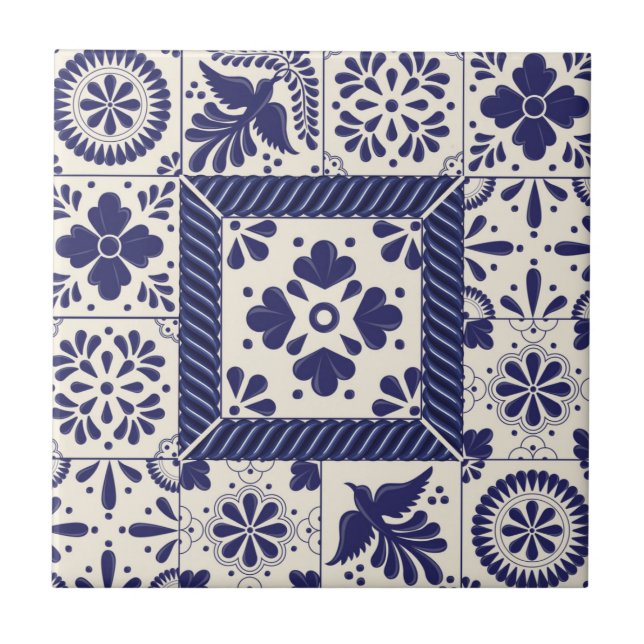 Azulejo Aves Tradicionales Mexicanas Nile Blue Talavera (Frente)