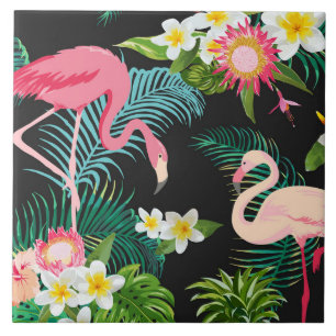 Azulejo Aves Tropicales Flores Paisaje del Agua Flamingo
