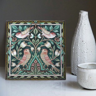 Azulejo Aves William Morris y tulipanes Art Nouveau verde