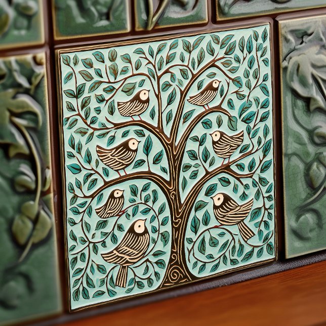 Azulejo Aves y árbol de la vida Sabores Verdes Art Nouveau (Subido por el creador)