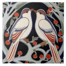 Aves y bayas Art Nouveau Pájaro Rojo Art Deco