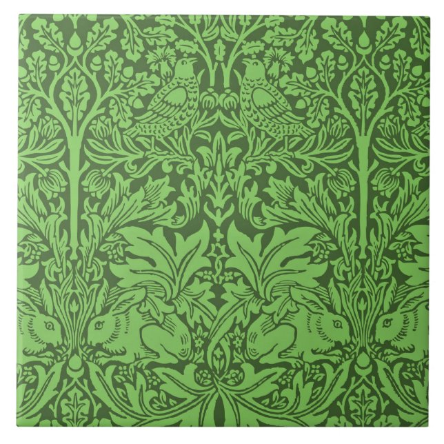 Azulejo Aves y Conejos Vintage, verde esmeralda, (Frente)