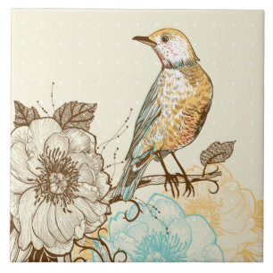 Azulejo Aves y flores