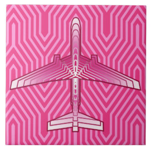 Azulejo Avión Art Déco, Fuchsia y Pastel Rosa