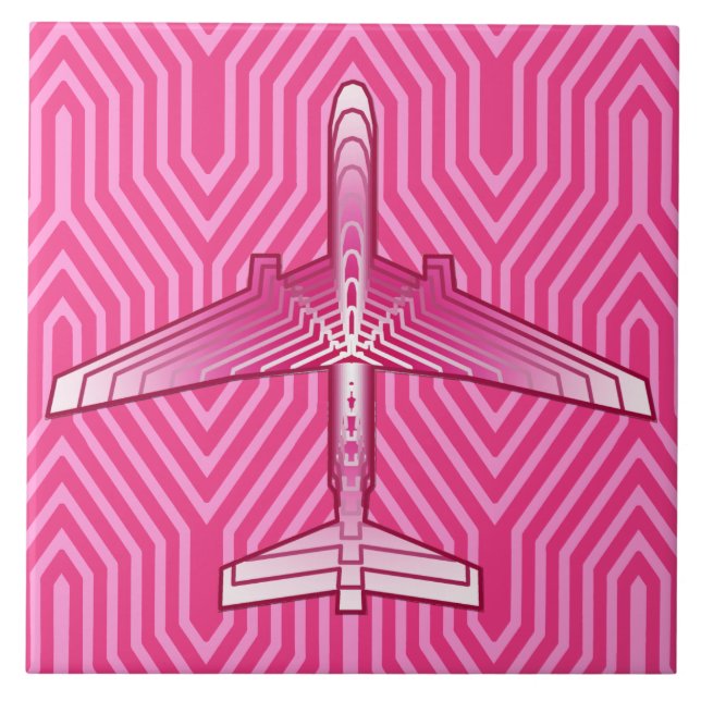 Azulejo Avión Art Déco, Fuchsia y Rosa Pastel (Frente)