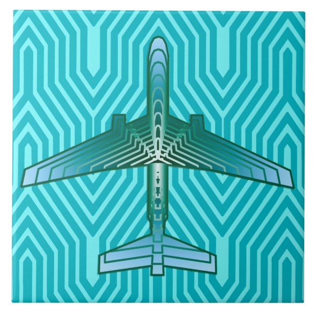 Azulejo Avión Art Déco, Turquesa, Verde azulado y Aqua (Frente)