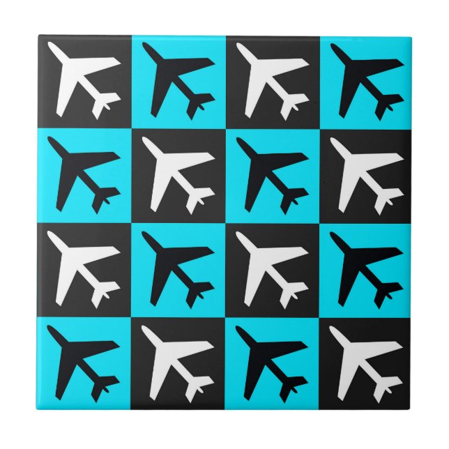 Azulejo Avión de aviones de aviación geométrica azul negro (Frente)