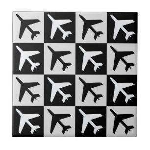 Azulejo Aviones de Aviación Negros y Blancos Geométricos