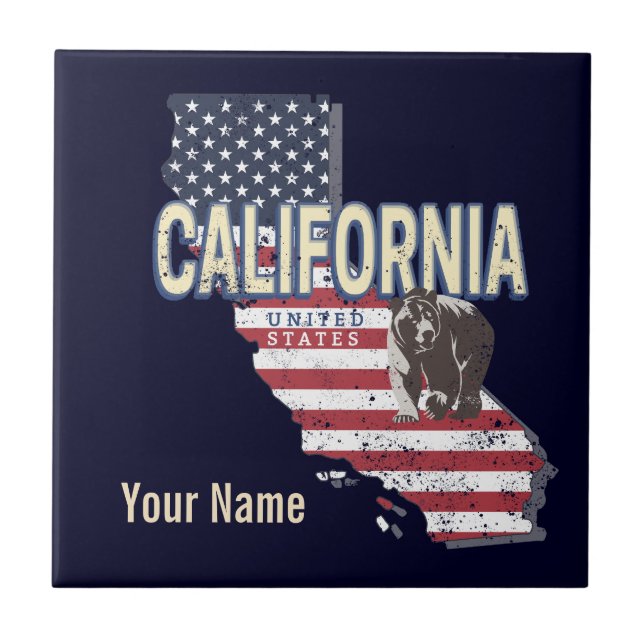 Azulejo Aviso de mapa de estados retro de California (Frente)