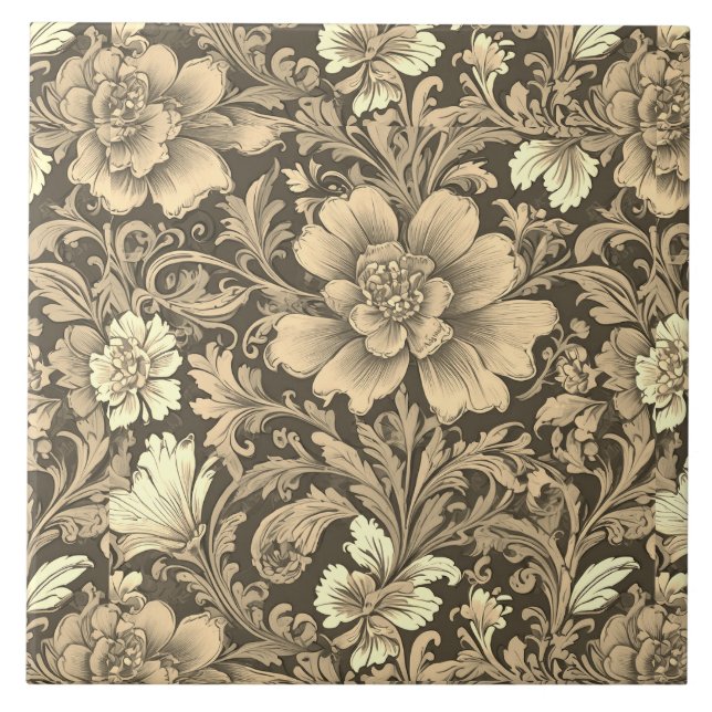 Azulejo Awesome Vintage Sepia Floral Pattern  (Frente)
