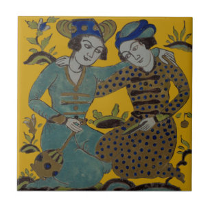Azulejo Azafrán persa Amarillo dos amigos Repro Antiguo