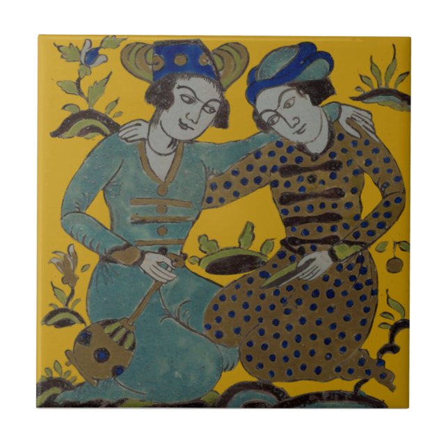 Azulejo Azafrán persa Amarillo dos amigos Repro Antiguo (Frente)