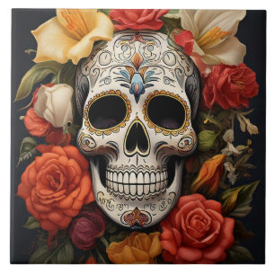 Azulejo Azúcar Skull Floral Cerámica Tile