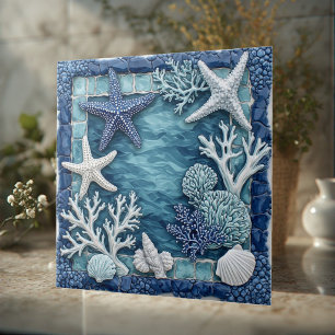 Azulejo Azul acuático Vida Marina Estrella de Mar Arrecife