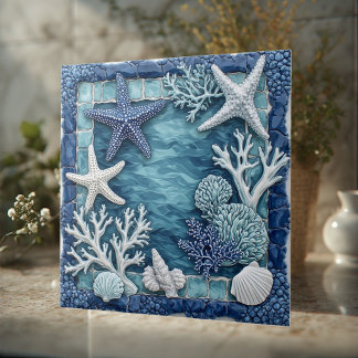 Azulejo Azul acuático Vida Marina Estrella de Mar Arrecife