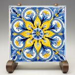 Azulejo Azul Amarillo Aluminio Aluminio Elegancia<br><div class="desc">Disfrute del encanto atemporal del estilo mediterráneo con nuestro Sunny Azulejos Elegance Ceramic Tile. Inspirado en los azulejos clásicos portugueses, este bonito embaldosado refleja la esencia de la artesanía tradicional a través de su vibrante paleta amarilla y azul profundo. Los intrincados patrones florales y las curvas que fluyen hacen eco...</div>