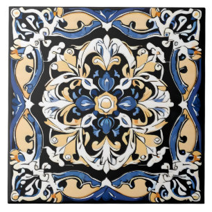 Azulejo Azul Amarillo Blanco Negro Azuleju Español Marroqu