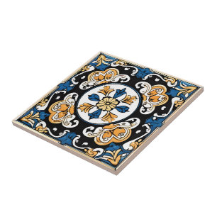 Azulejo Azul Amarillo Blanco Negro Azuleju Español Marroqu