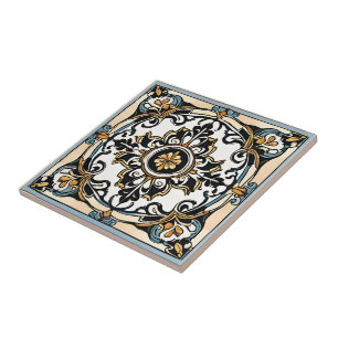 Azulejo Azul Amarillo Blanco Negro Azuleju Español Marroqu