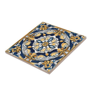Azulejo Azul Amarillo Blanco Negro Azuleju Español Marroqu