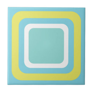 Azulejo Azul Blanco Amarillo Retro