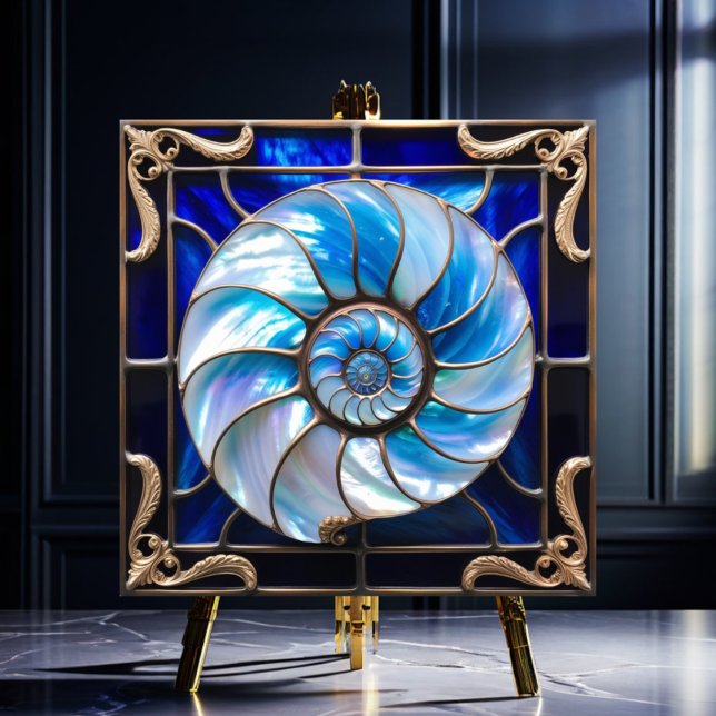 Azulejo Azul/Blanco Falso Vidrio Pintado Concha de Nautilu (Subido por el creador)
