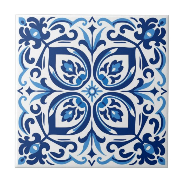 Azulejo azul/blanco Floral cerámica (Frente)