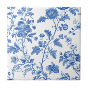 Azulejo Azul Blanco Floral Toile Vintage