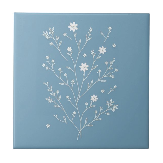 Azulejo azul botánico floral (Frente)
