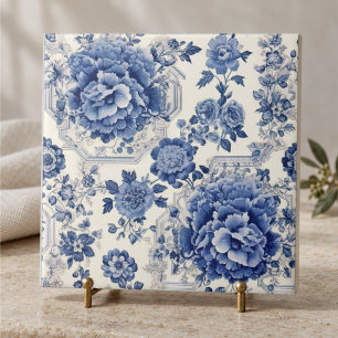 Azulejo Azul chic blanco floral chinoiserie toile monogram