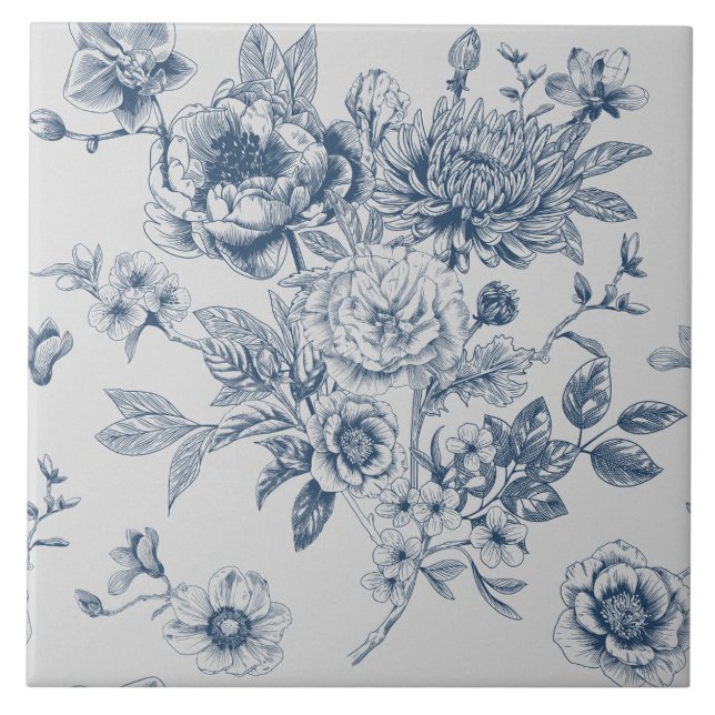 Azulejo Azul Chinoiserie Floral Vintage (Frente)