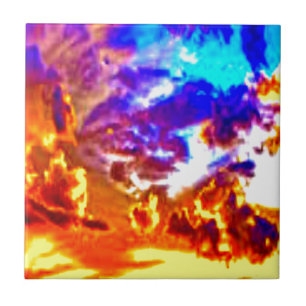 Azulejo Azul cielo artístico, Naranja y amarillo